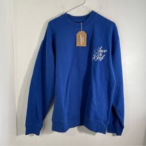 NWT Karmagawa Blue Save The Reef Stitched Pullover Sweatshirt Unisex Large
